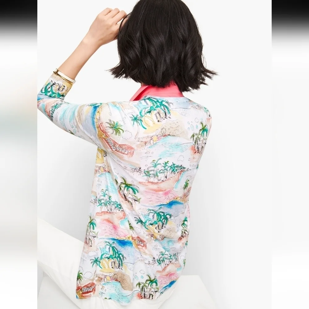Talbots Coastal Scene Button-Front Shirt - Size Small Petite - Picture 2 of 7